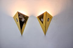 Pair of "Sun" wall lights by Italo Valenti, brass and silver, Spain 1970