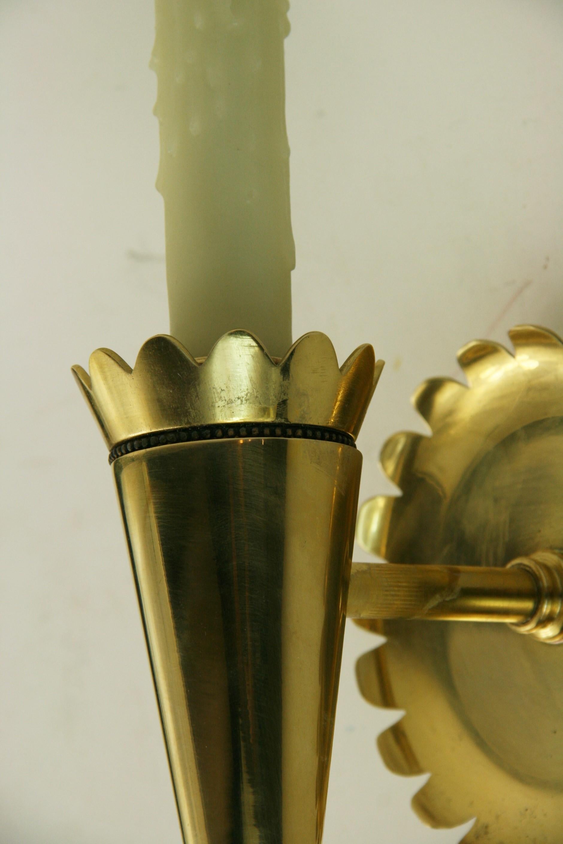 Contemporary Pair of Sunburst Brass Sconces For Sale