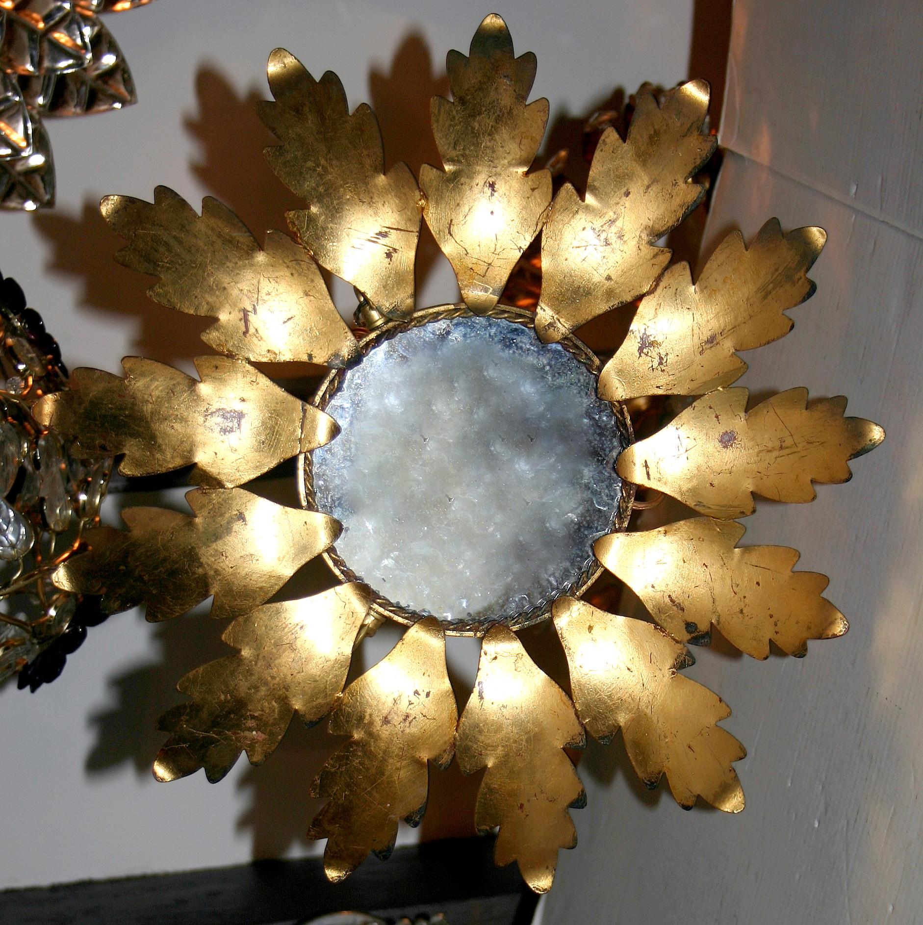 Gilt Pair of Sunburst Light Fixtures, Sold Individually For Sale