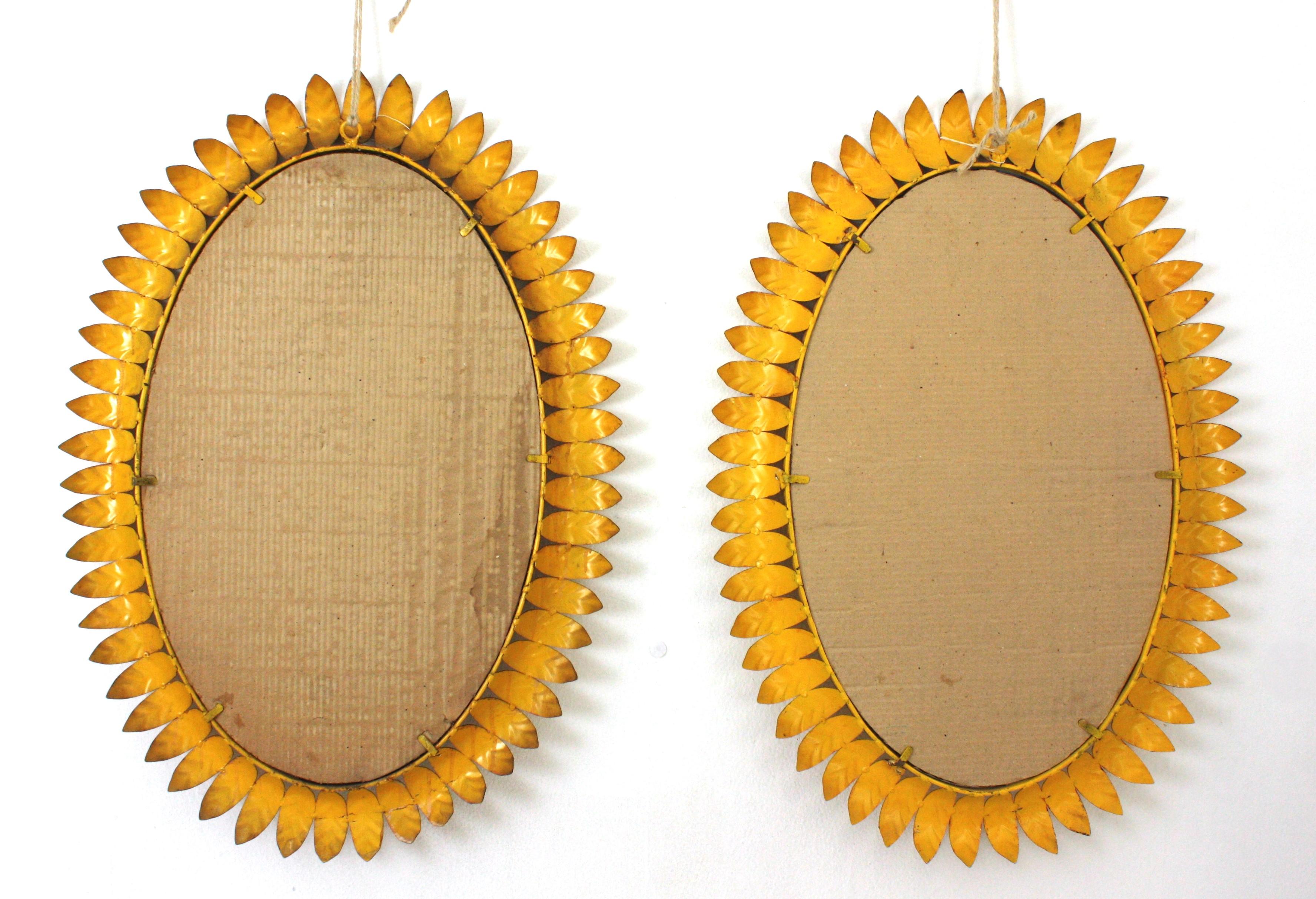 Pair of Sunburst Oval Mirrors in Gilt Metal For Sale 6