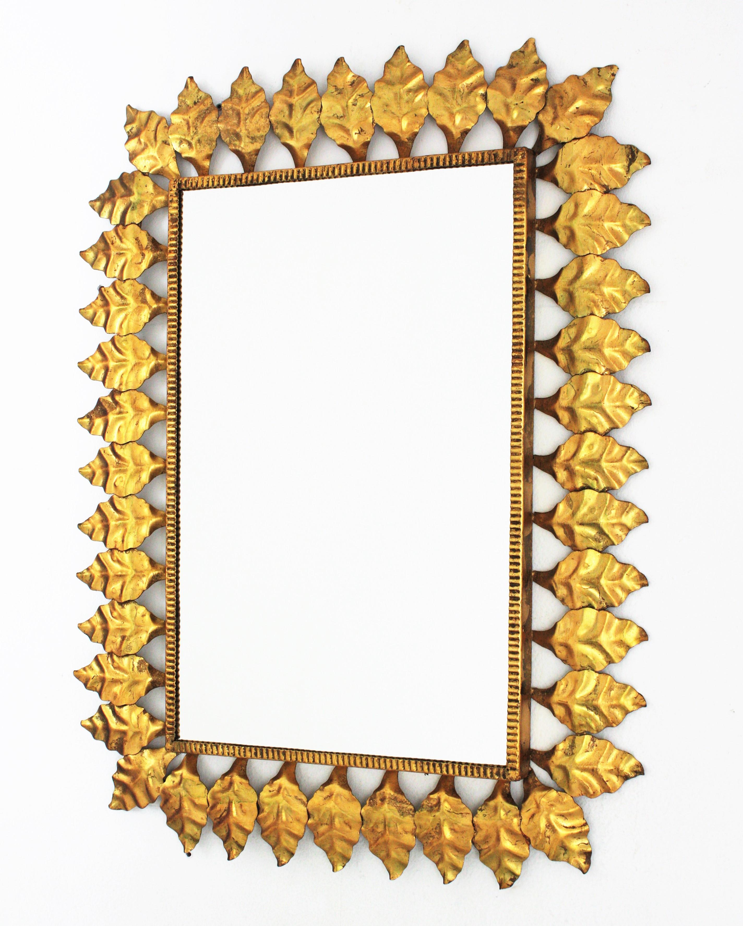 Pair of Sunburst Rectangular Mirrors in Gilt Iron, Hollywood Regency 7