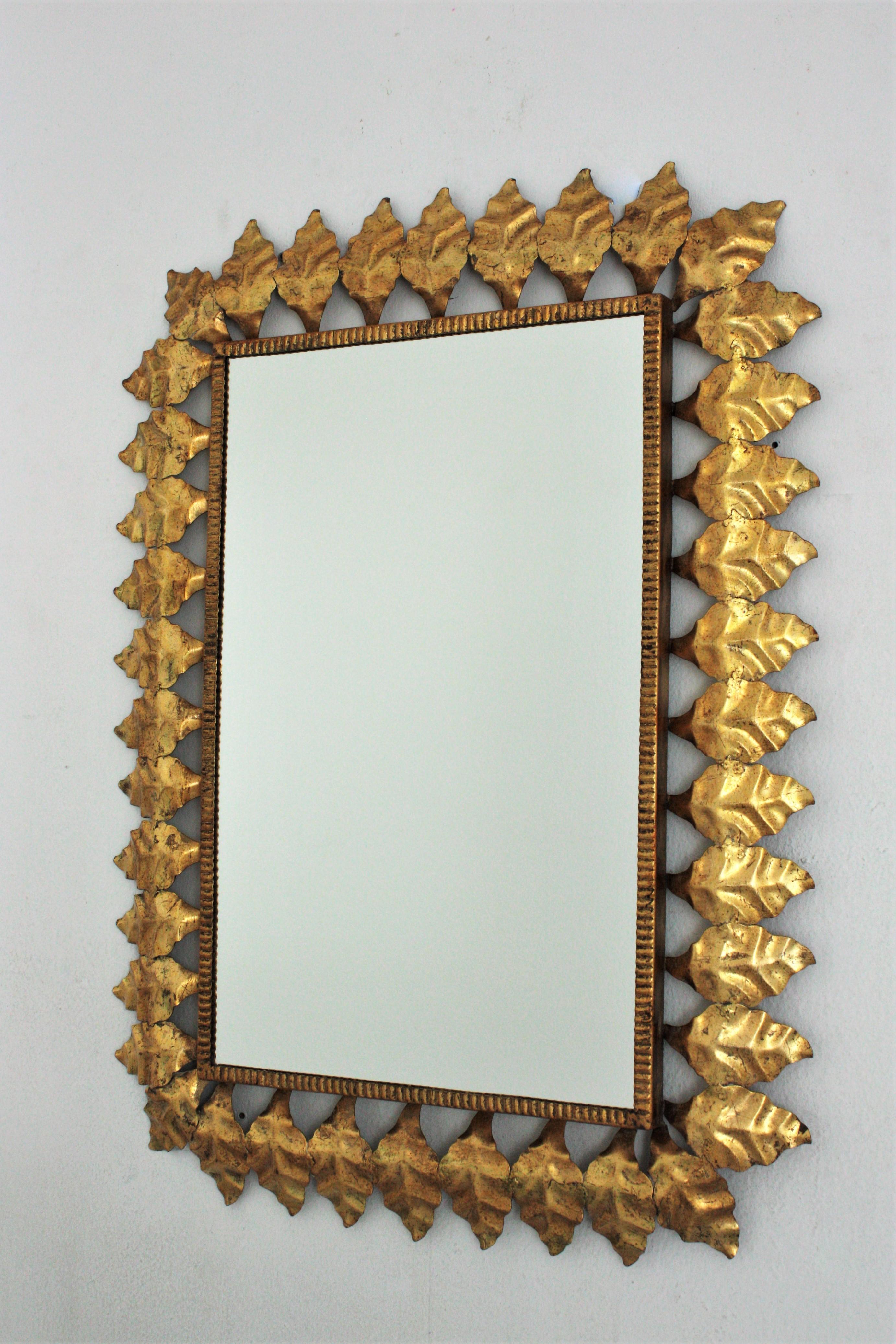 Pair of Sunburst Rectangular Mirrors in Gilt Iron, Hollywood Regency 8