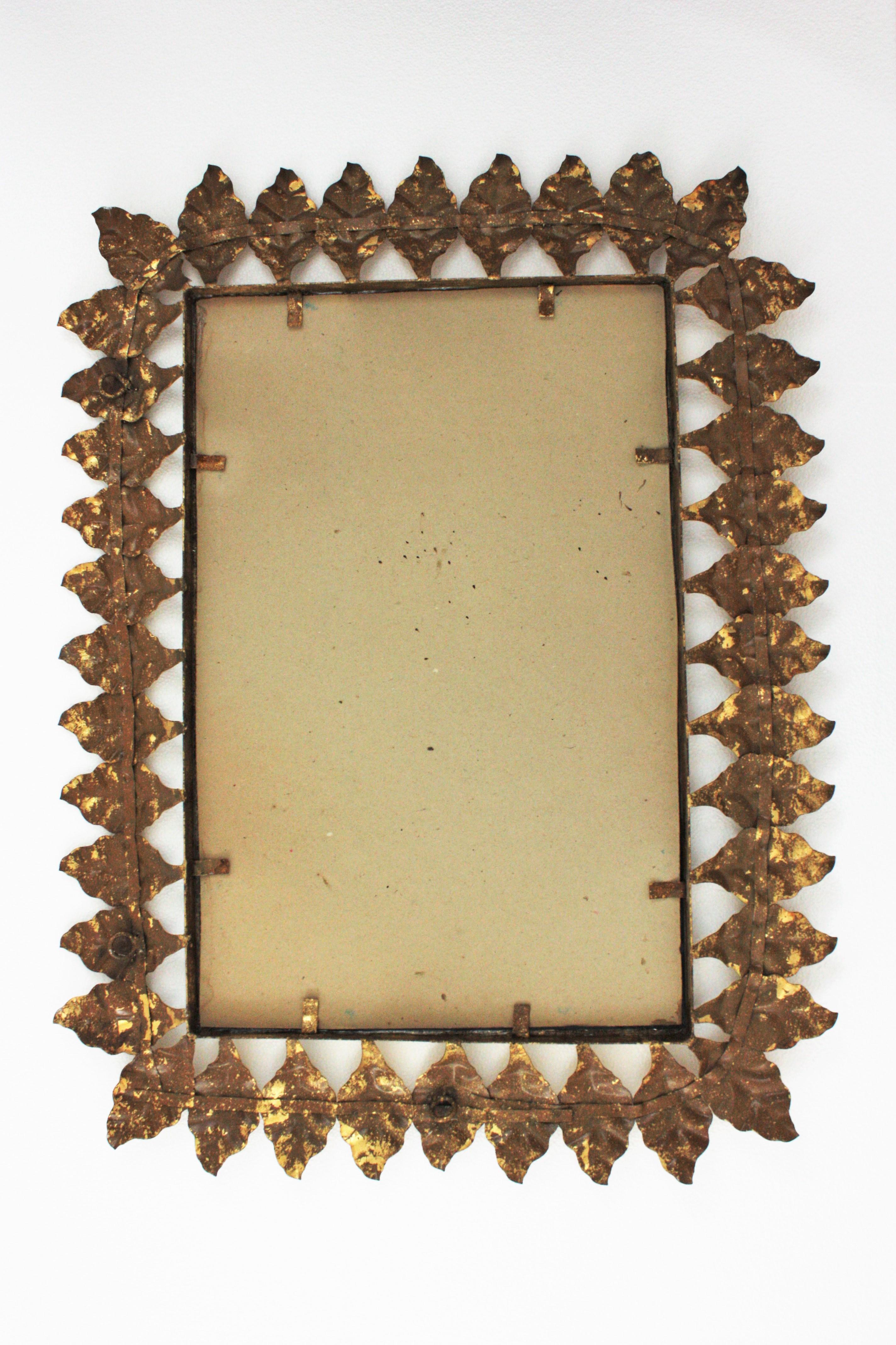 Pair of Sunburst Rectangular Mirrors in Gilt Iron, Hollywood Regency 10