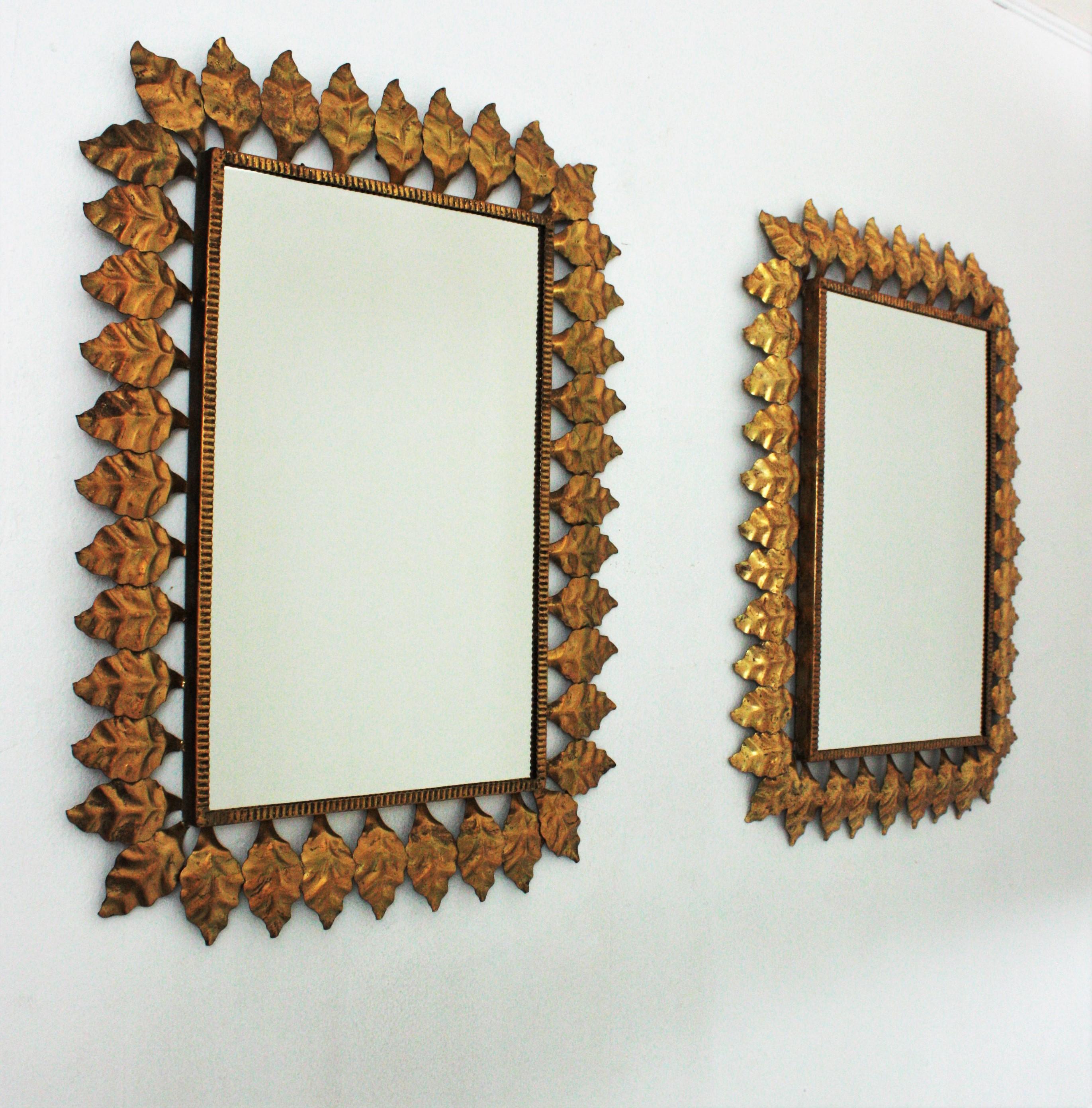 Pair of Sunburst Rectangular Mirrors in Gilt Iron, Hollywood Regency 12