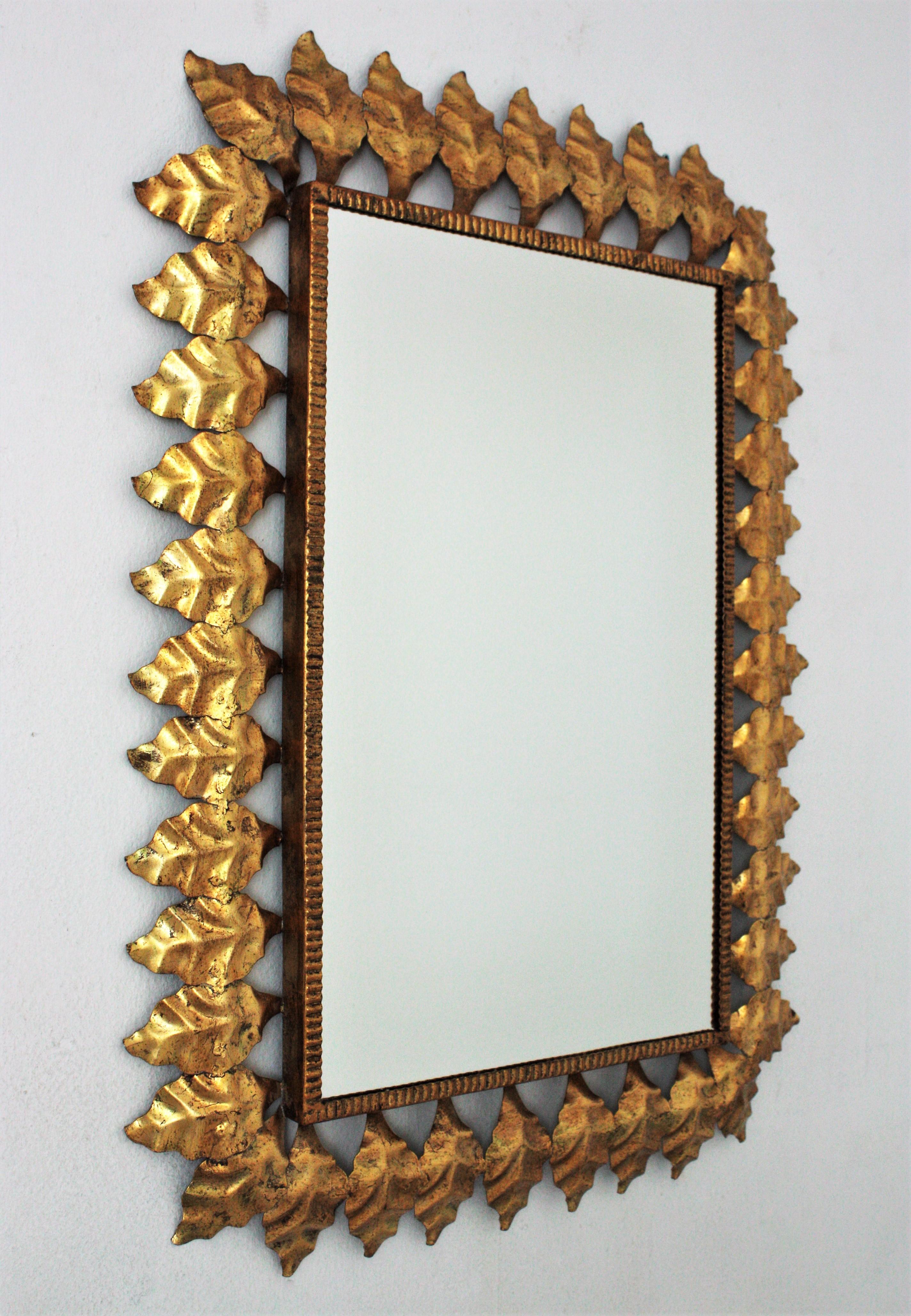Pair of Sunburst Rectangular Mirrors in Gilt Iron, Hollywood Regency 3