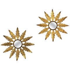 Pair of Sunburst Mirrors in Gilt Metal