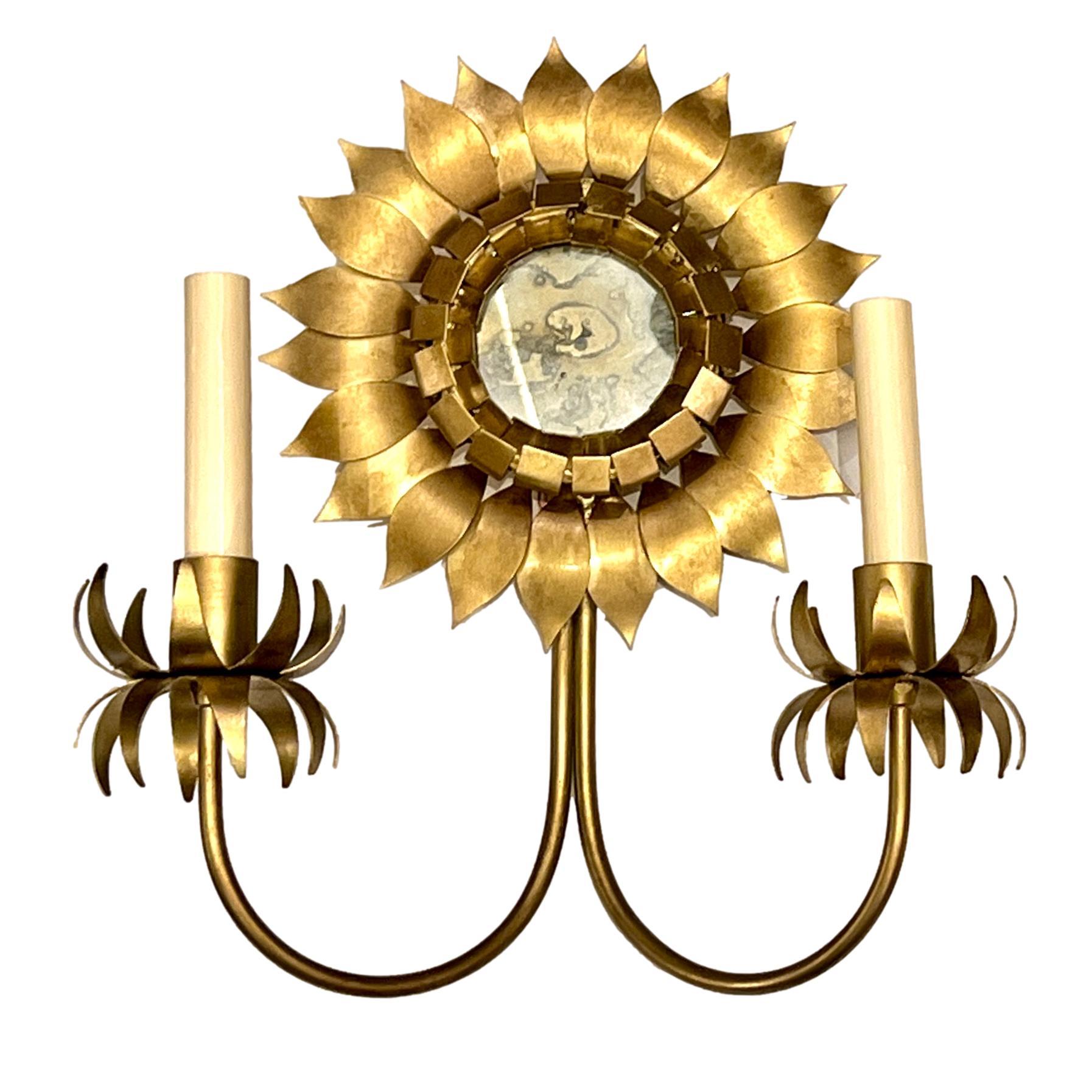 Italian Pair of Sunflower Shaped Sconces For Sale