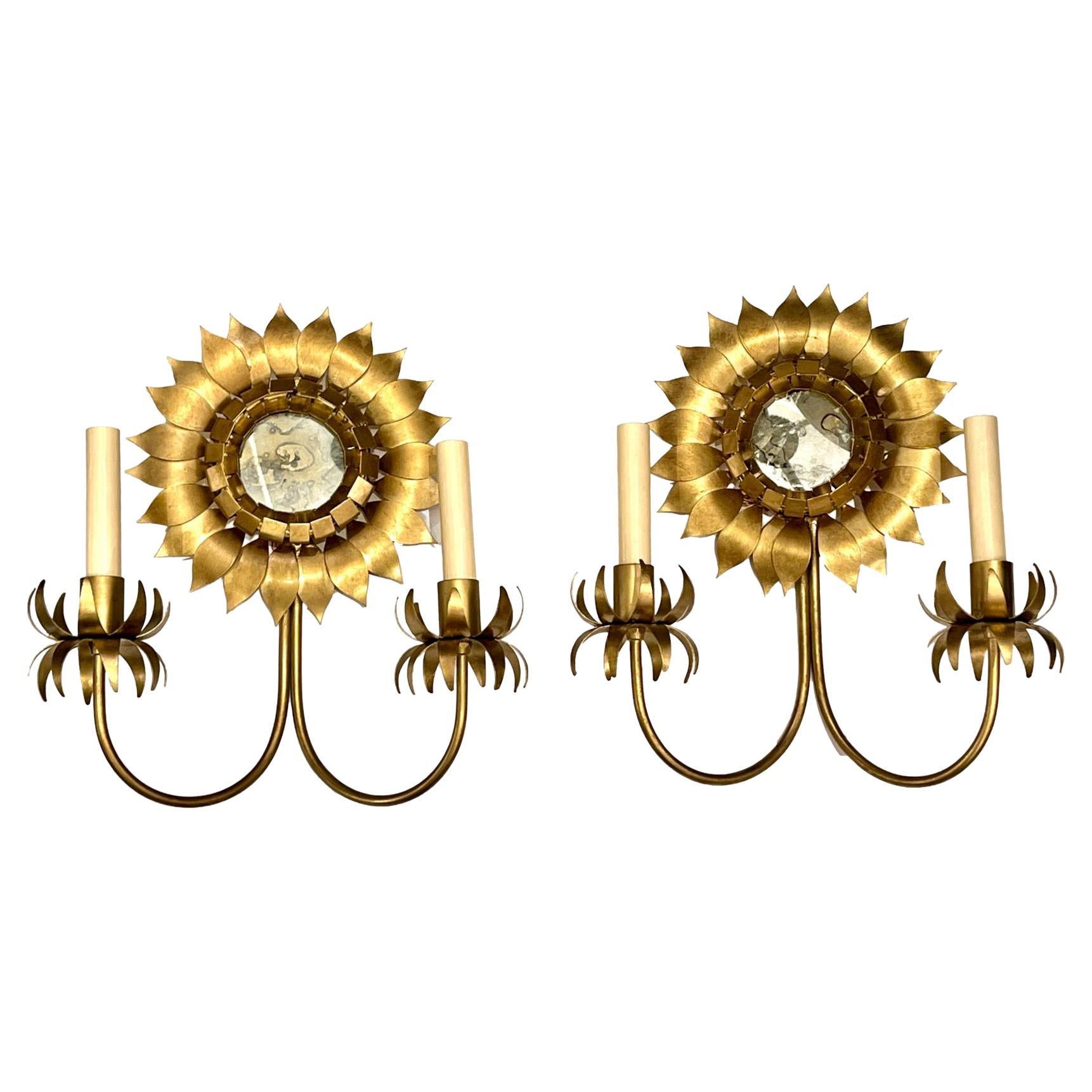 Pair of Sunflower Shaped Sconces For Sale