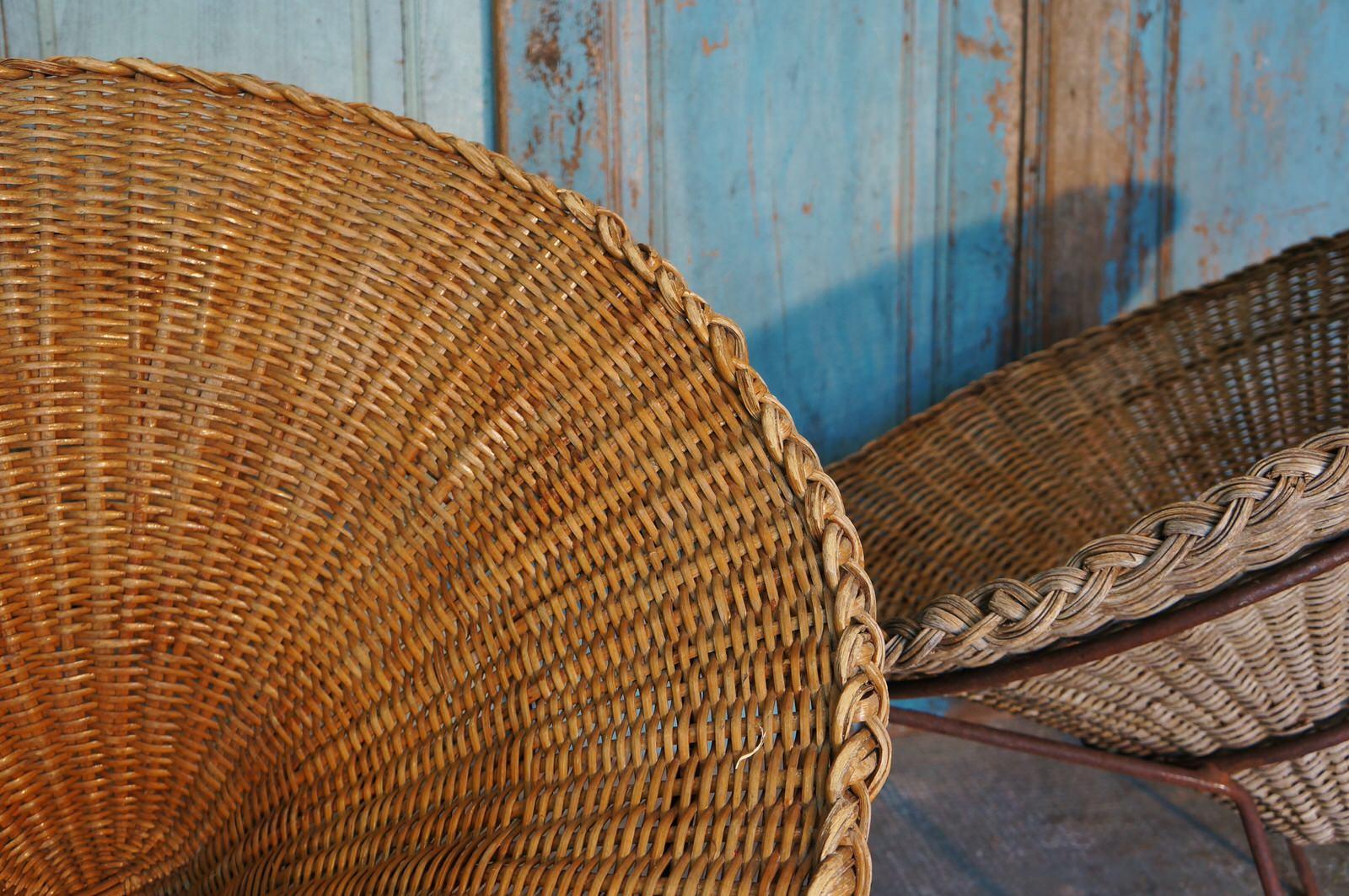 Mid-20th Century Pair of Sunflower Wicker Chairs, France, 1960´s, Mid Century For Sale