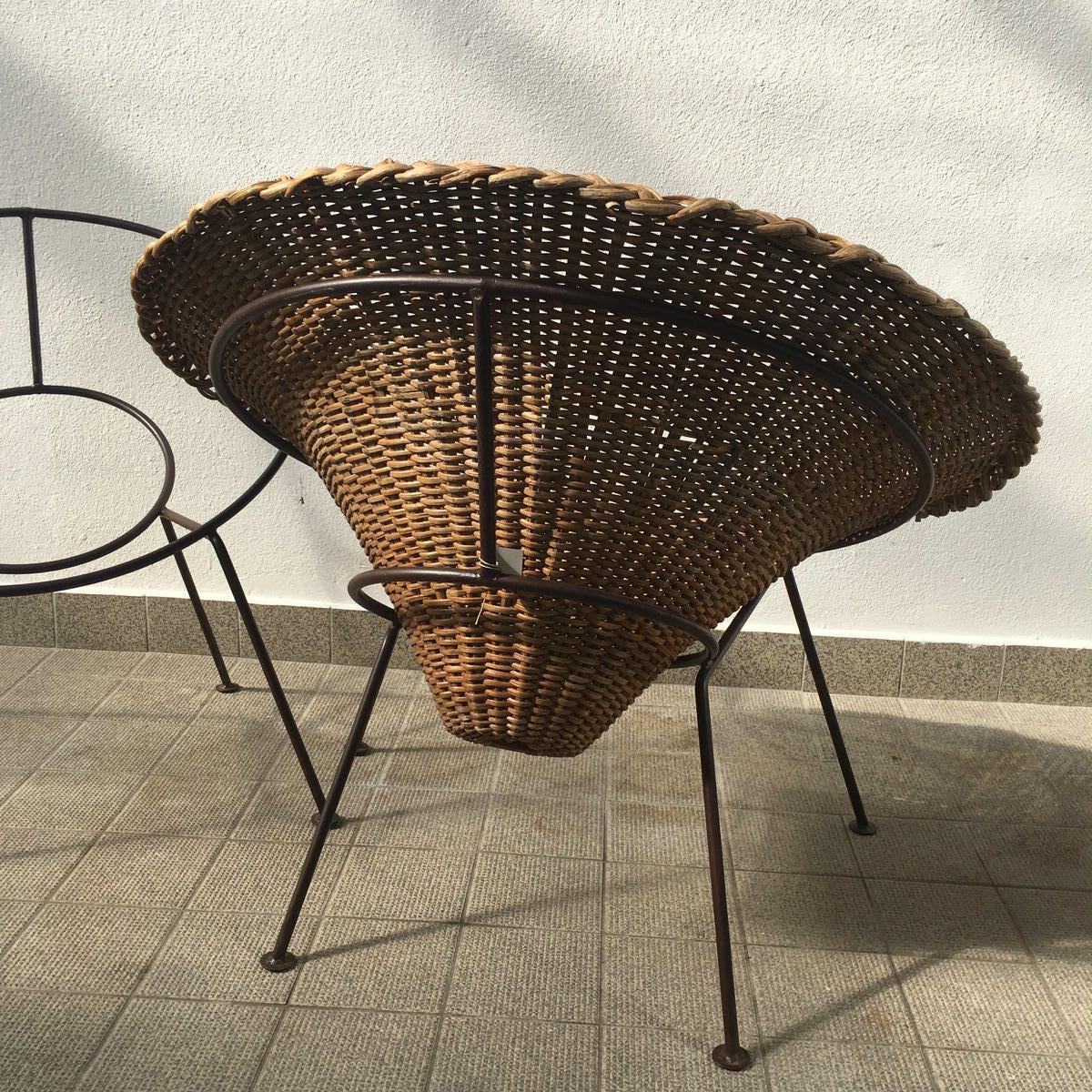 Pair of Sunflower Wicker Chairs, France, 1960´s, Mid Century For Sale 1