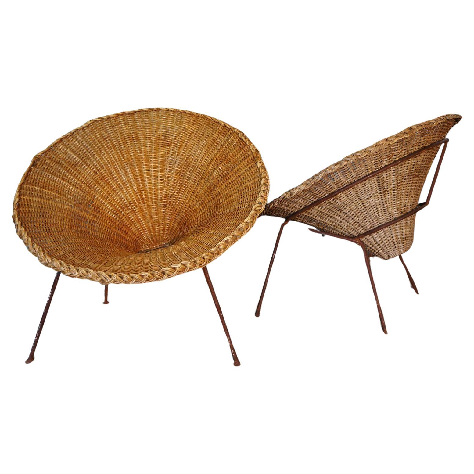 Pair of Sunflower Wicker Chairs, France, 1960´s, Mid Century For Sale