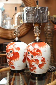 Pair of Super Chinese Dragon Ginger Drawer Table Lamp