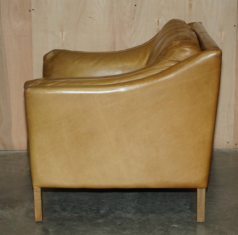 Pair of Super Comfortable Halo Reggio Tan Brown Leather Armchairs Love