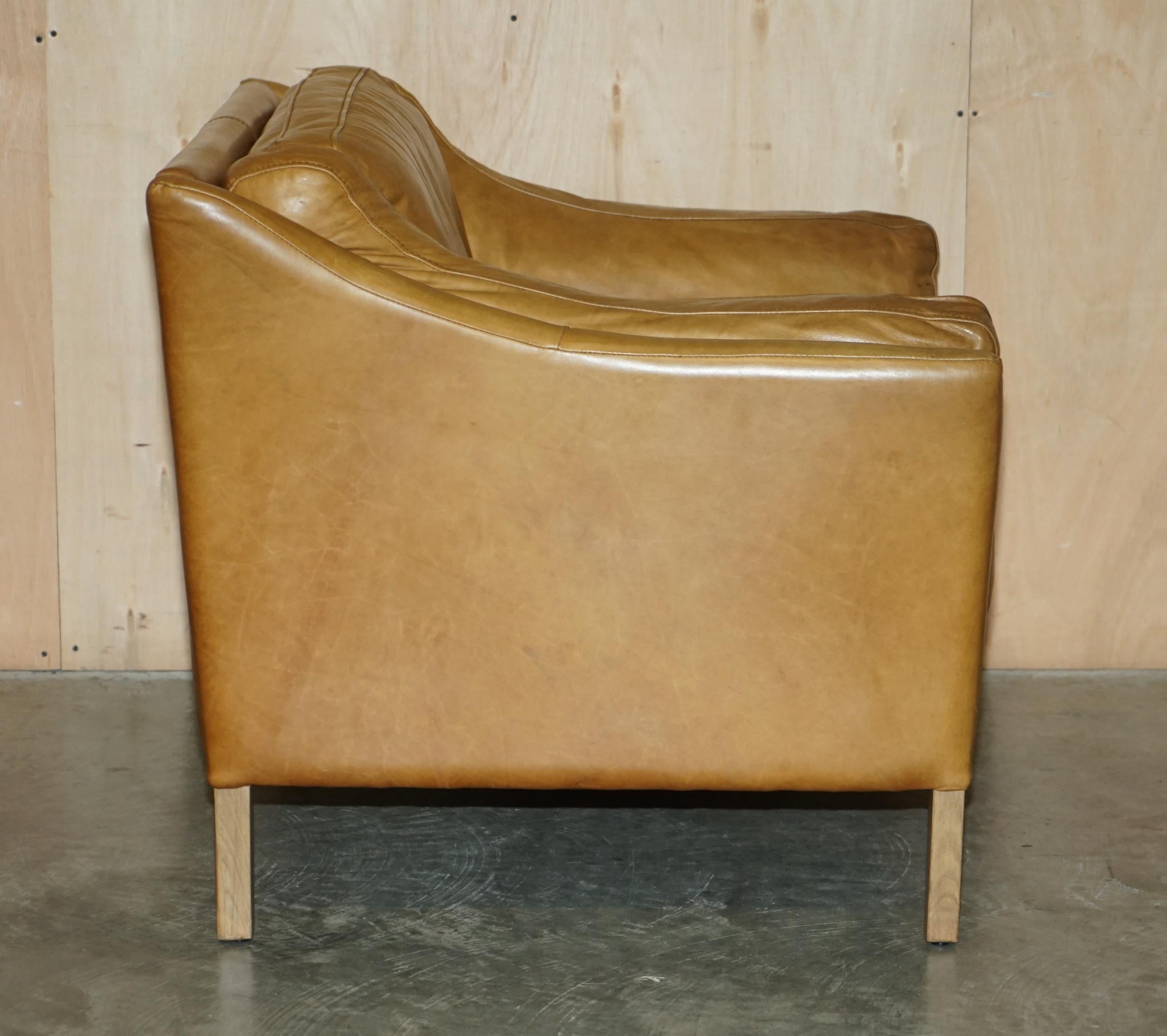 Pair of Super Comfortable Halo Reggio Tan Brown Leather Armchairs Love Seats 9