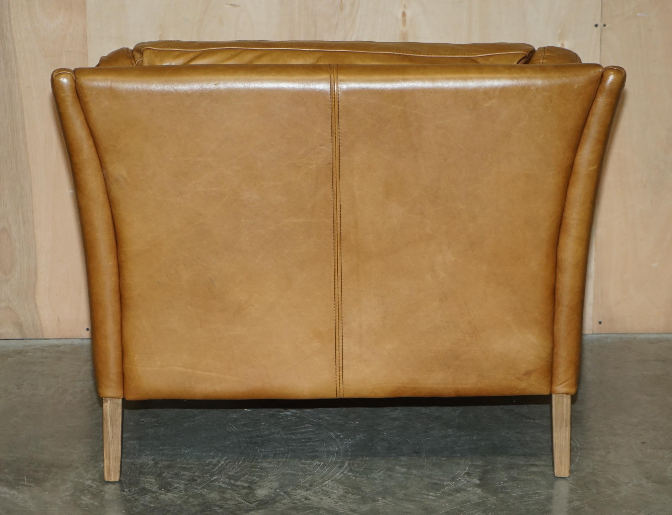 Pair of Super Comfortable Halo Reggio Tan Brown Leather Armchairs Love Seats 10