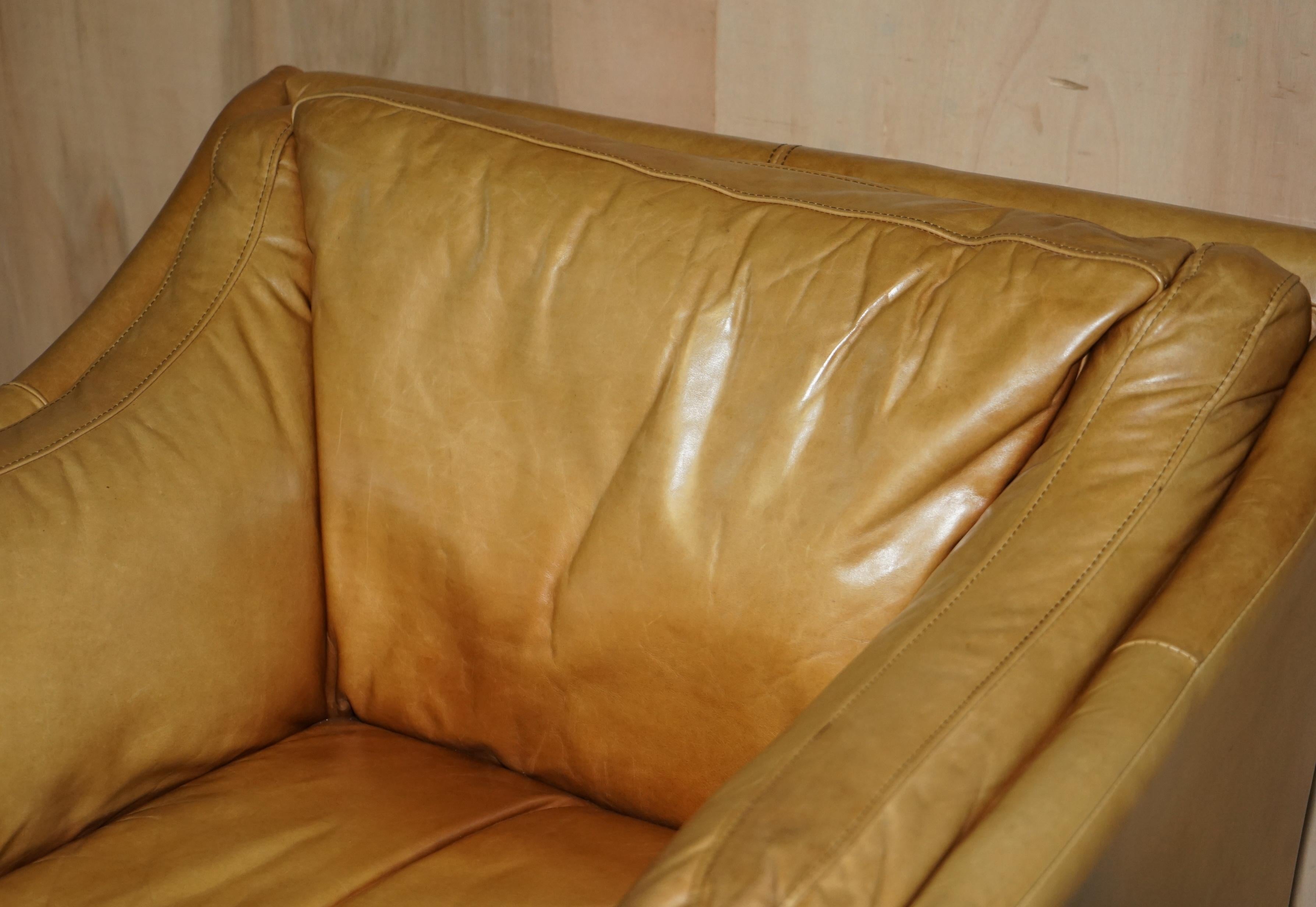 English Pair of Super Comfortable Halo Reggio Tan Brown Leather Armchairs Love Seats