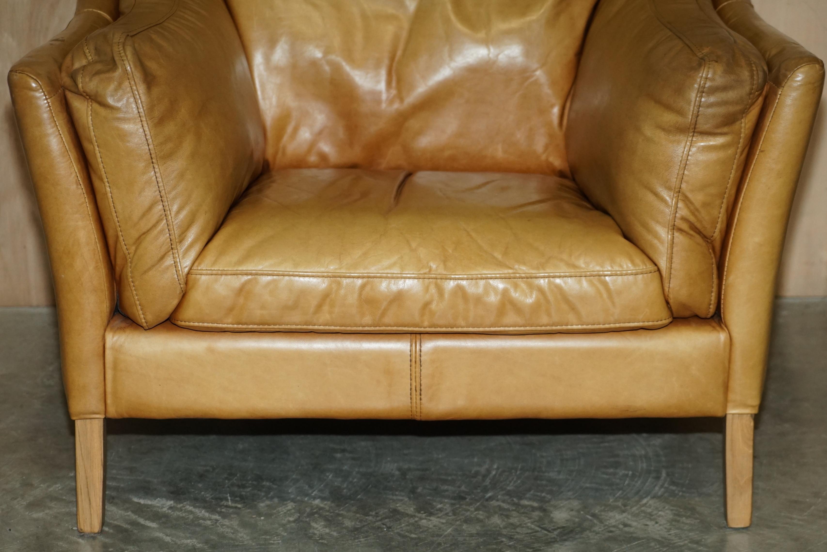 Hand-Crafted Pair of Super Comfortable Halo Reggio Tan Brown Leather Armchairs Love Seats