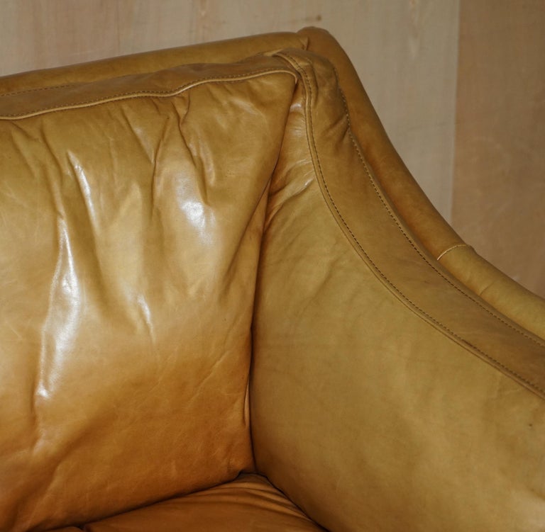 Pair of Super Comfortable Halo Reggio Tan Brown Leather Armchairs Love