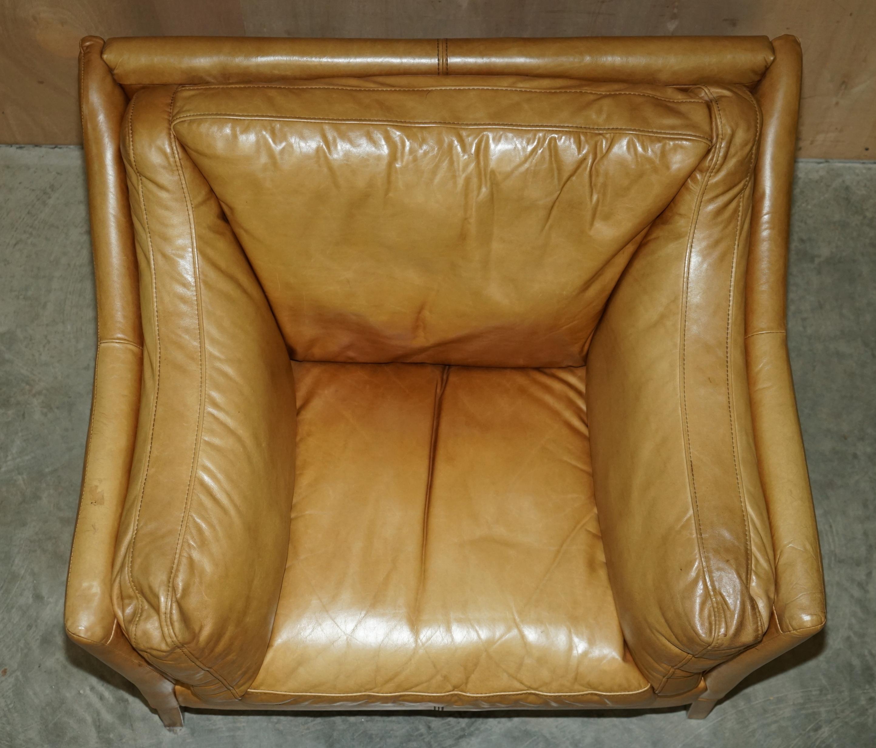 Pair of Super Comfortable Halo Reggio Tan Brown Leather Armchairs Love Seats 2