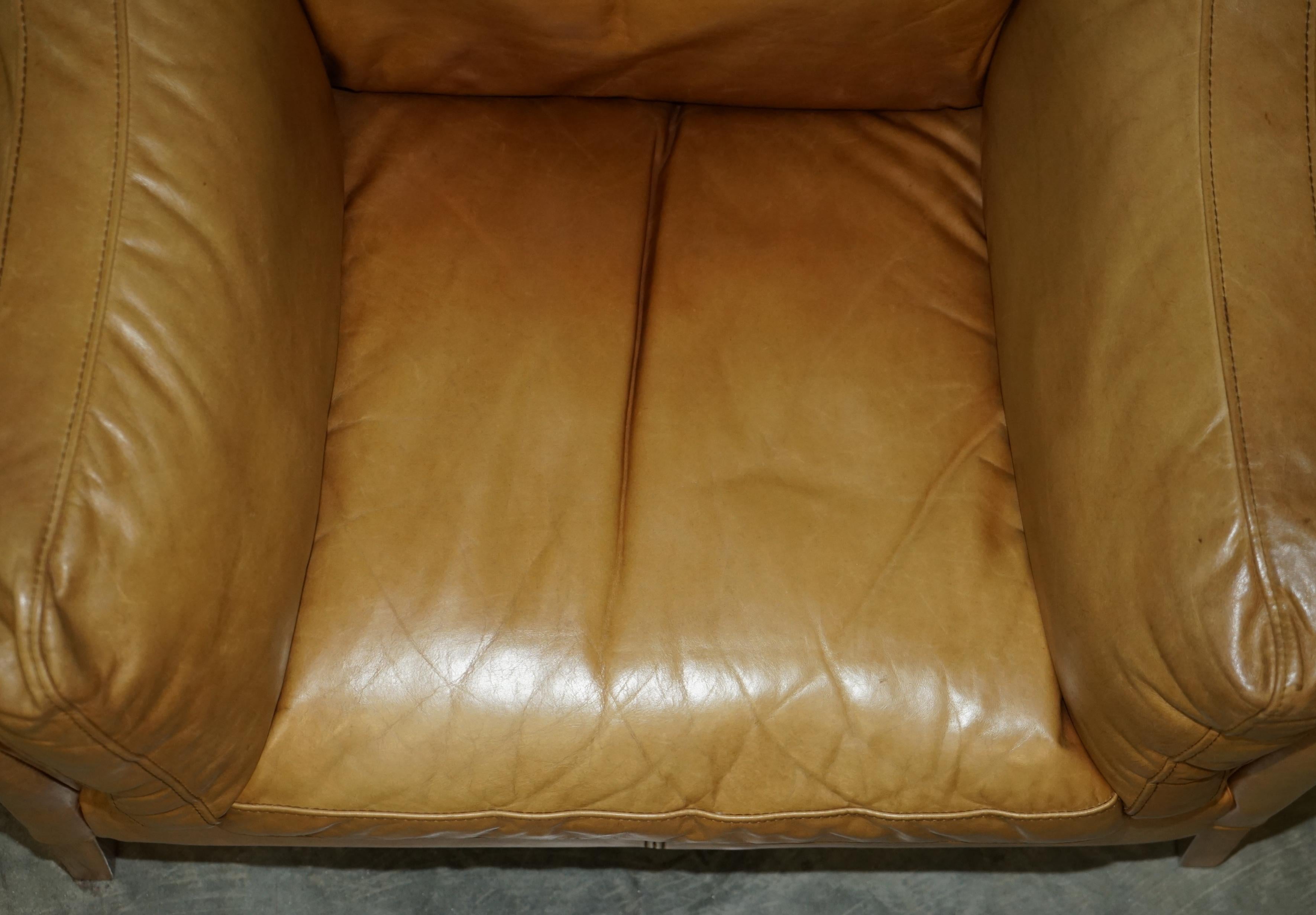 Pair of Super Comfortable Halo Reggio Tan Brown Leather Armchairs Love Seats 3