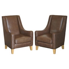 Pair of Super Comfortable Multiyork Heritage Brown Leather High Back Armchairs