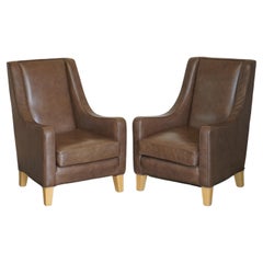 Vintage Pair of Super Comfortable Multiyork Heritage Brown Leather High Back Armchairs