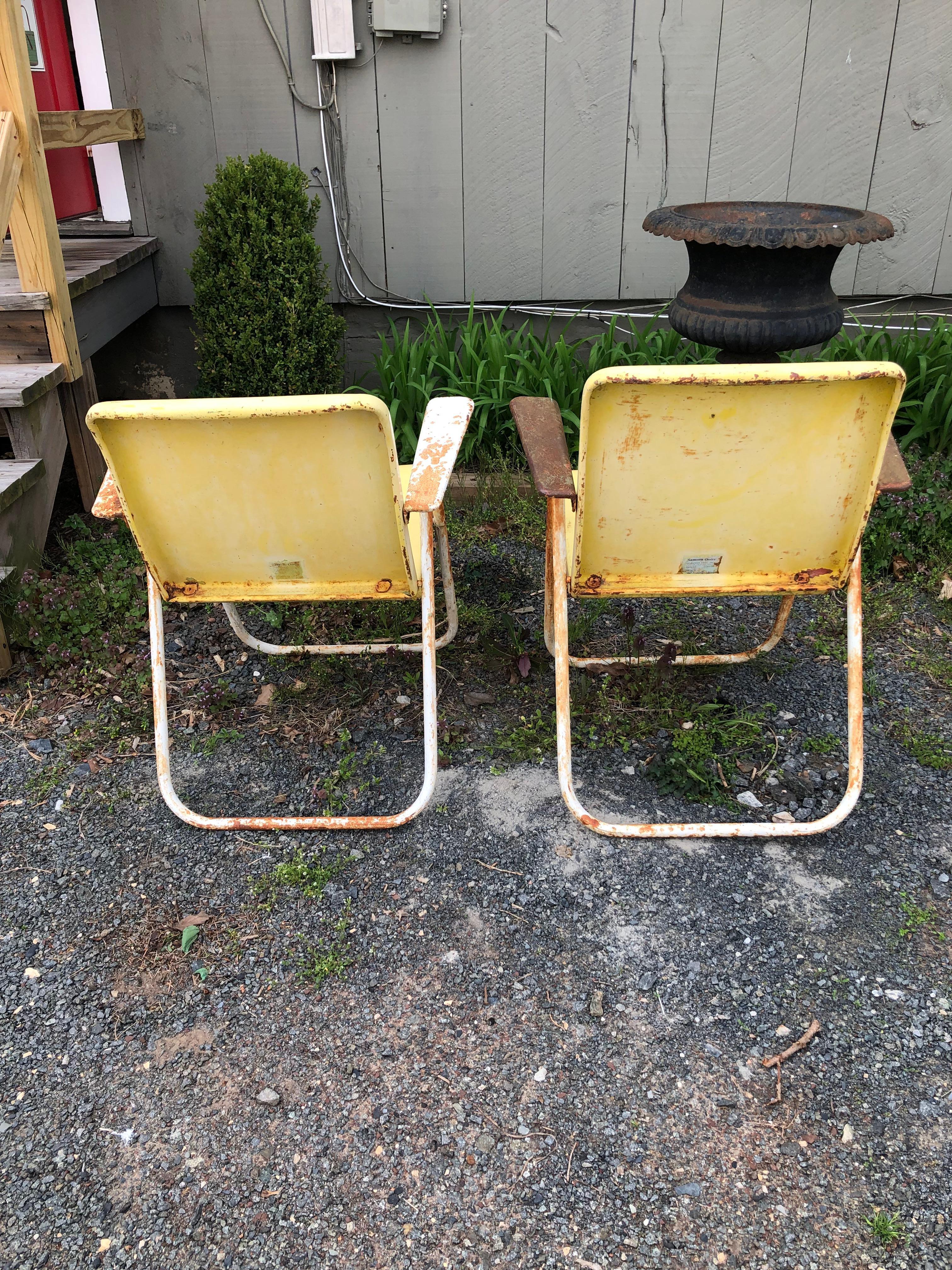 Pair of Super Cool Industrial Vintage Metal Folding Armchairs For Sale 5