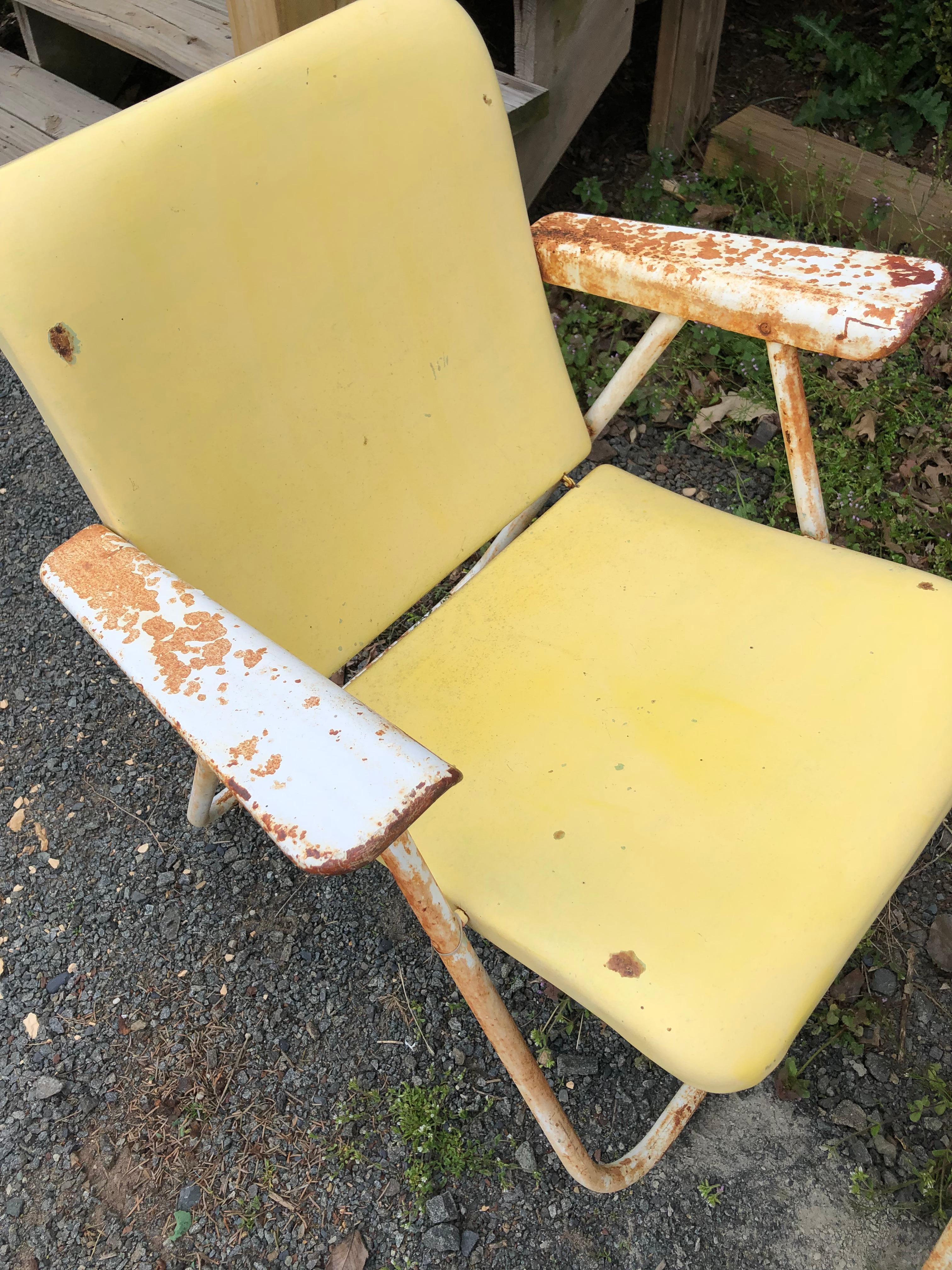 Pair of Super Cool Industrial Vintage Metal Folding Armchairs For Sale 3