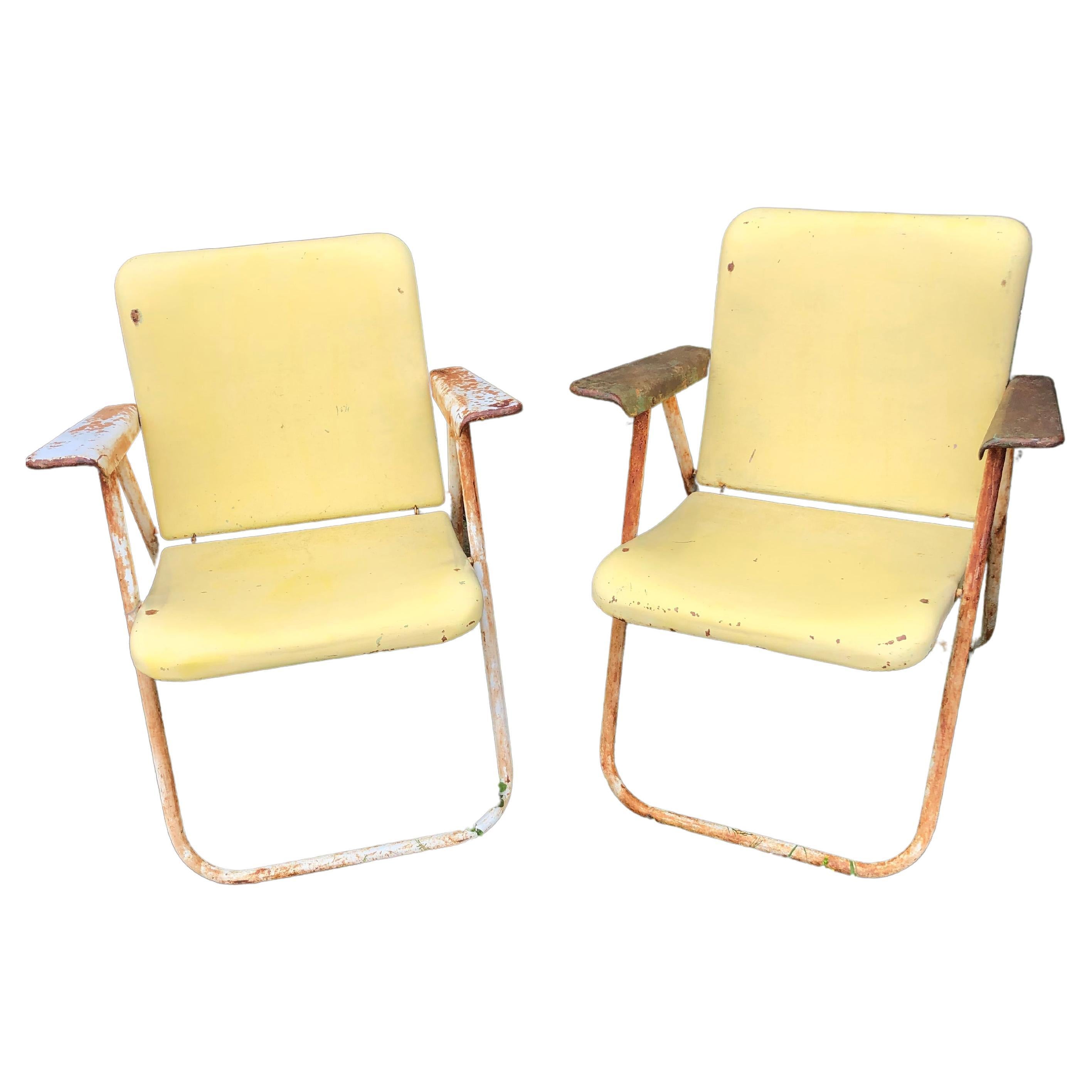 Pair of Super Cool Industrial Vintage Metal Folding Armchairs For Sale