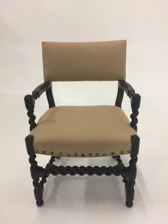 Pair of Super Handsome English Vintage Mahogany Barley Twist Armchairs