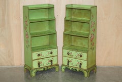 PAIR OF SUPER RARE ANTIQUE REGENCY HAND PAINTED SHERATON WATERFALL BOOKCASEs