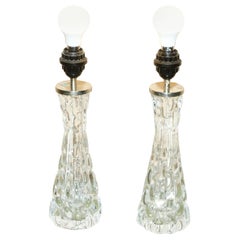 Paire de lampes de bureau de collection très rares entièrement signées Carl Fagerlund Orrefors
