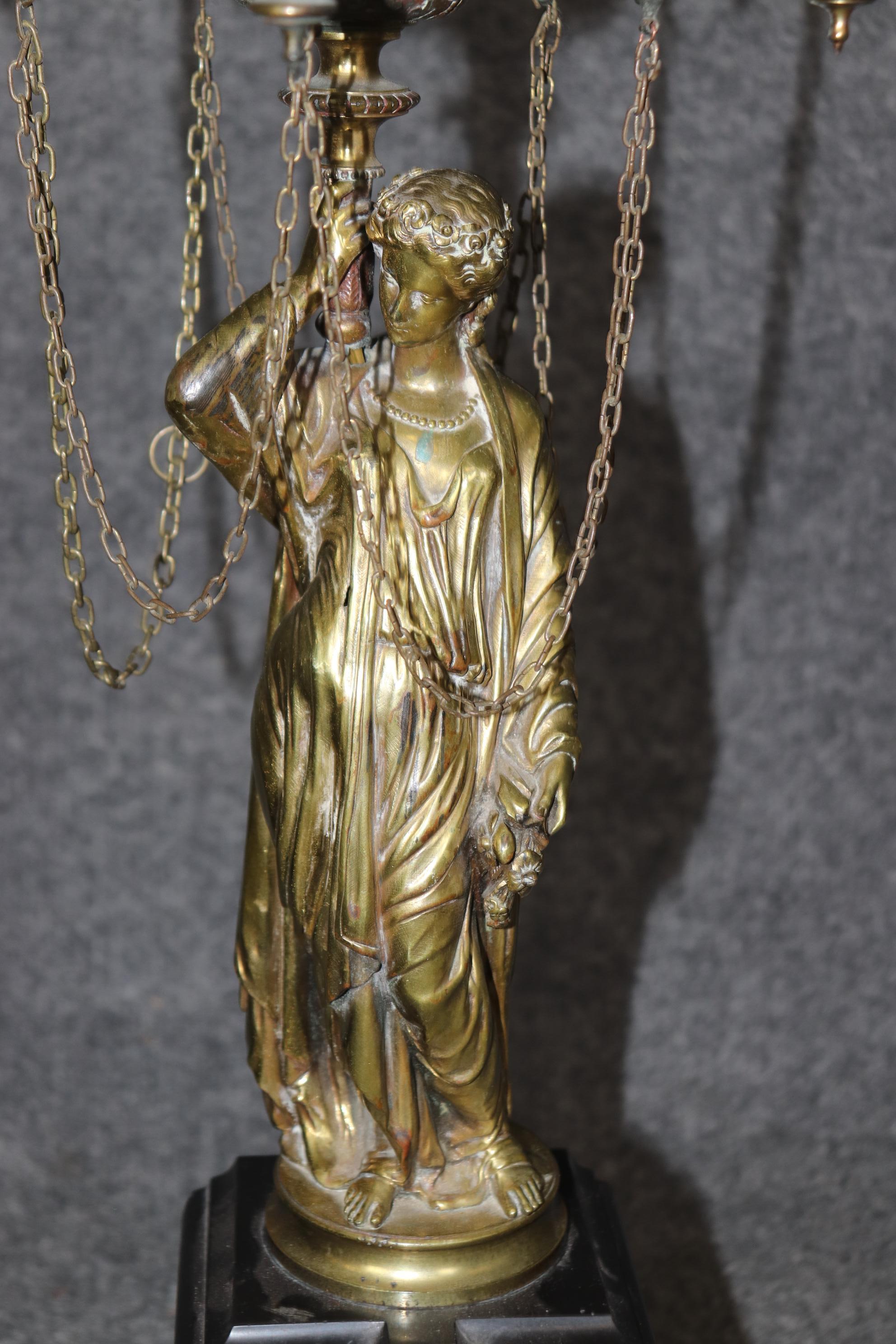 Early 20th Century Pair of Superb Bronze and Marble Figural Maiden Form French Table Lamps For Sale