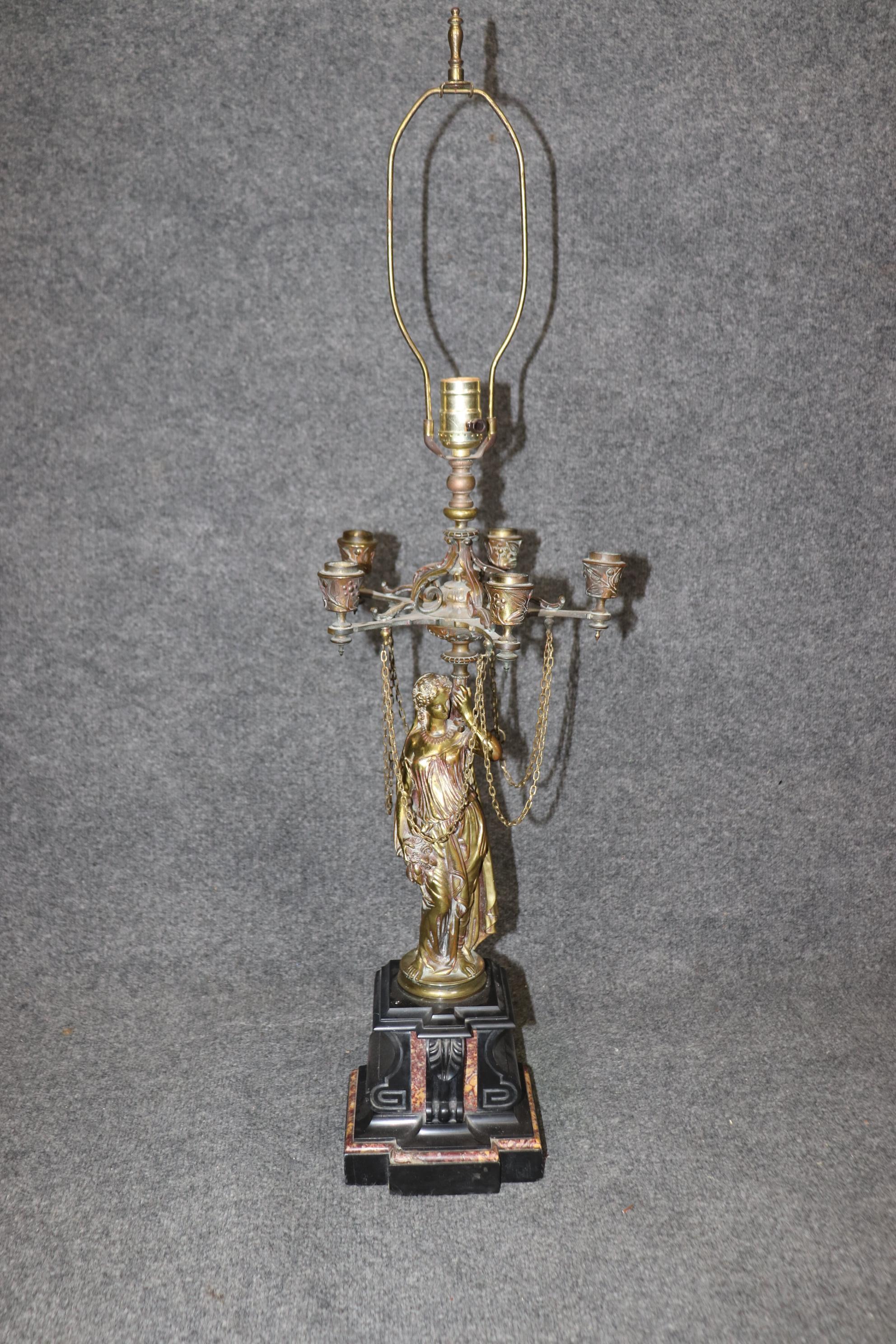 Pair of Superb Bronze and Marble Figural Maiden Form French Table Lamps For Sale 4