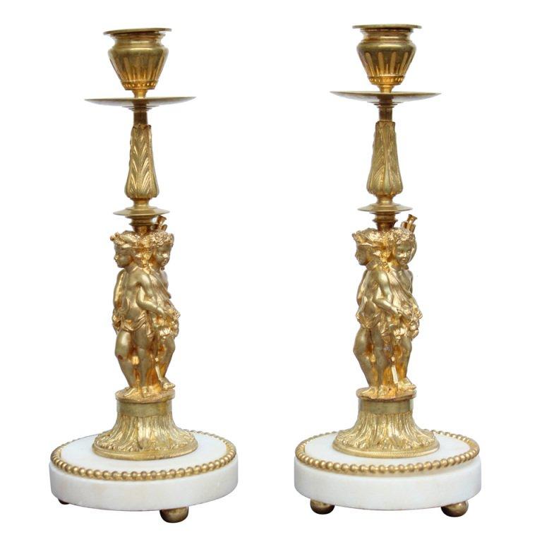 Pair of Superb Bronze Dore Candlesticks For Sale
