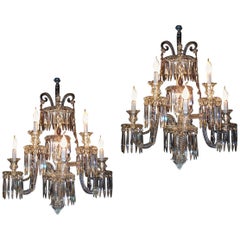 Pair of Superb French Baccarat Crystal Five-Light Sconces