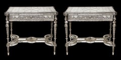 Pair of Superb French Louis XVI Style Silvered Bronze & Antiqued Mirrored Tables