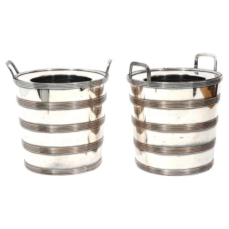 Pair of Superb Old Sheffield Plate III Barrel Shape Wine Coolers