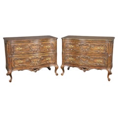 Pair of Superb Quality Carved Walnut French Louis XV Style Commodes Nightstands