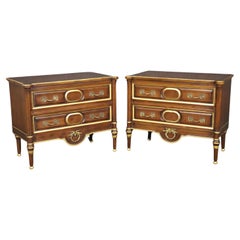 Vintage Pair of Superb Quality French Louis XVI Style Walnut and Brass Nightstands