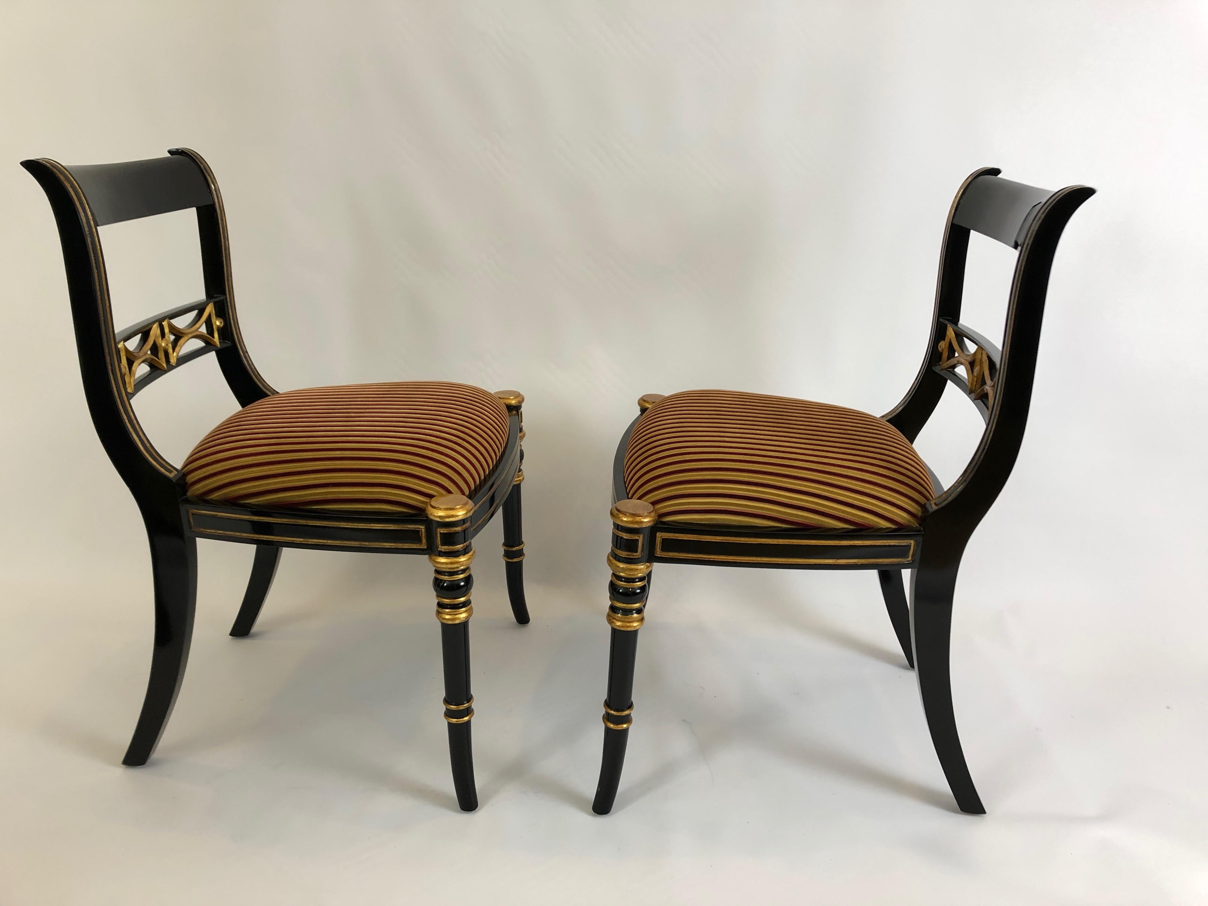 Pair of Superb Regency Style Maitland Smith Salon Side Chairs 1