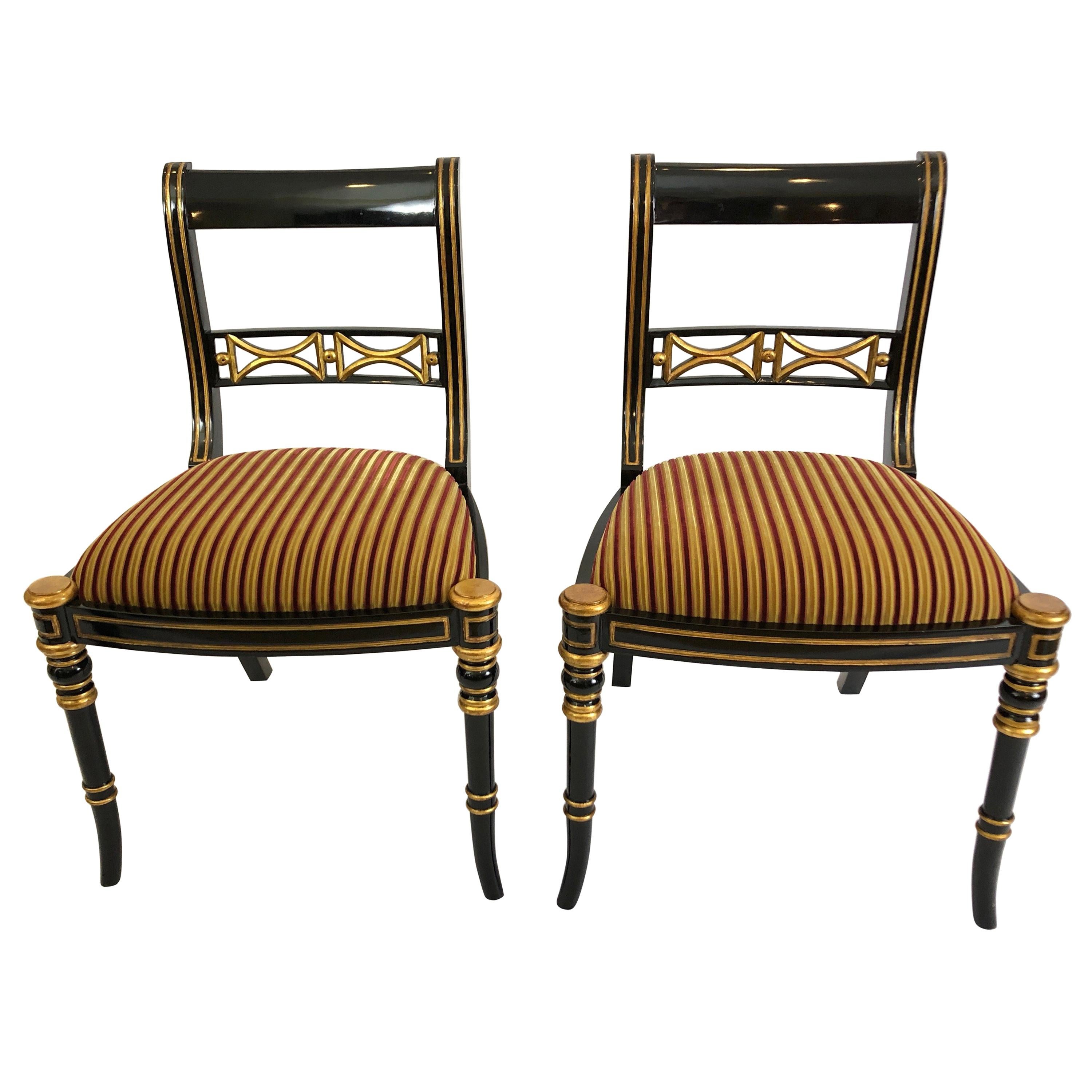 Pair of Superb Regency Style Maitland Smith Salon Side Chairs