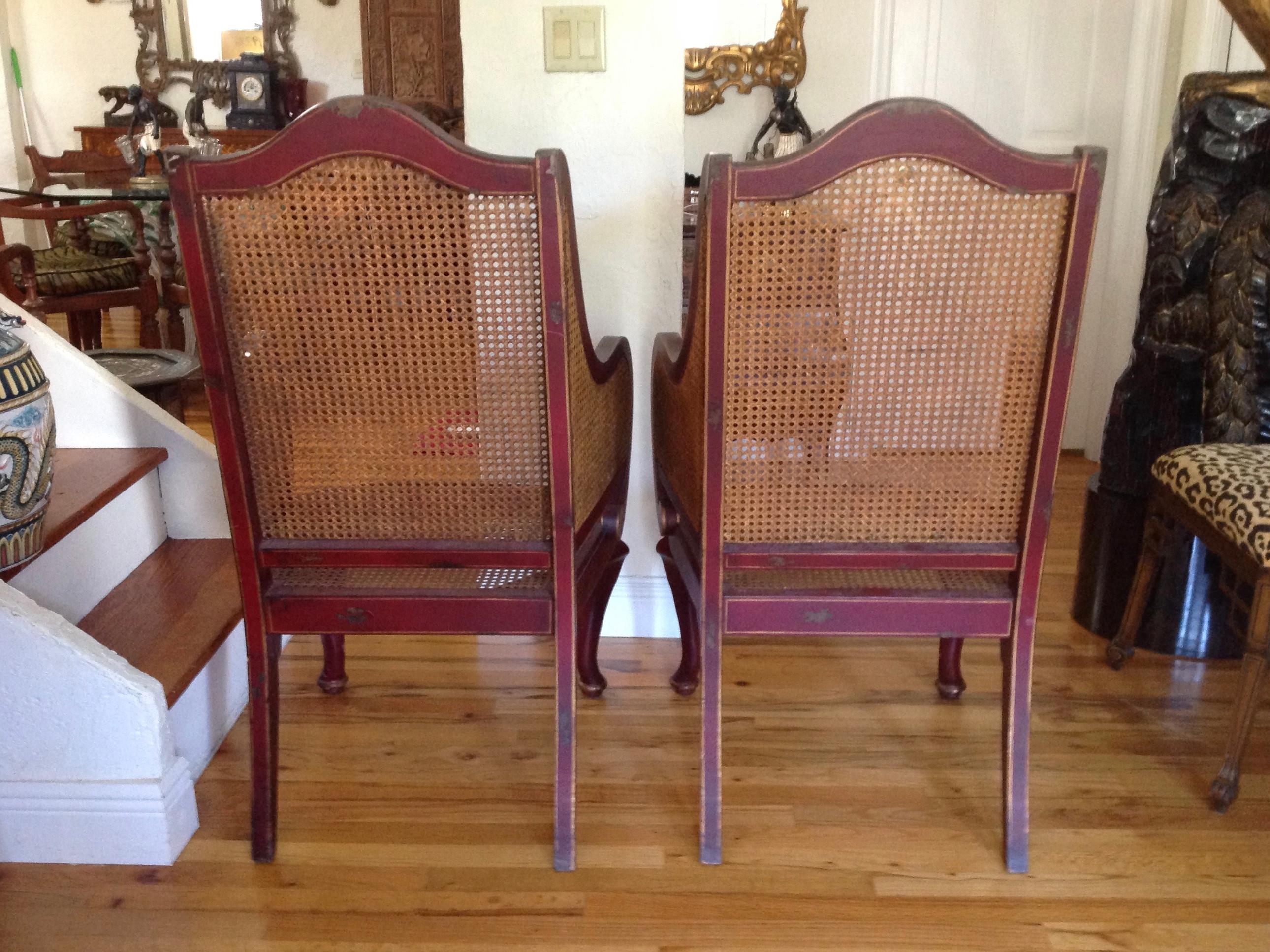 Painted Pair of Superior English Chinoiserie Armchairs