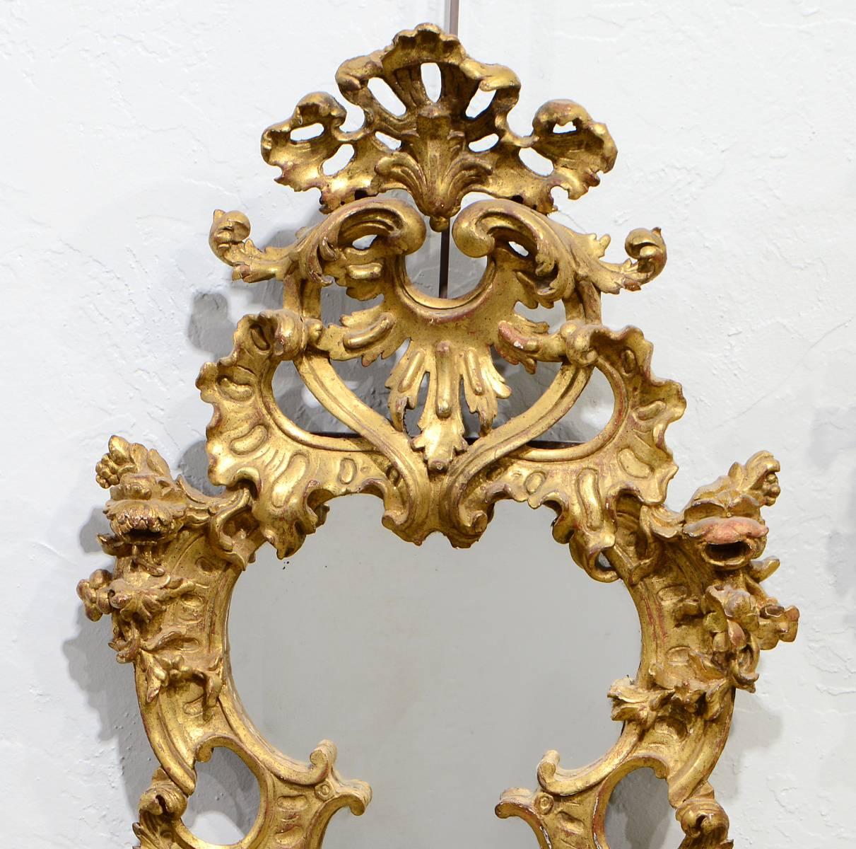 Pair of Superior French Louis XIV Transitional Baroque Carved Giltwood Mirrors In Good Condition In Ft. Lauderdale, FL