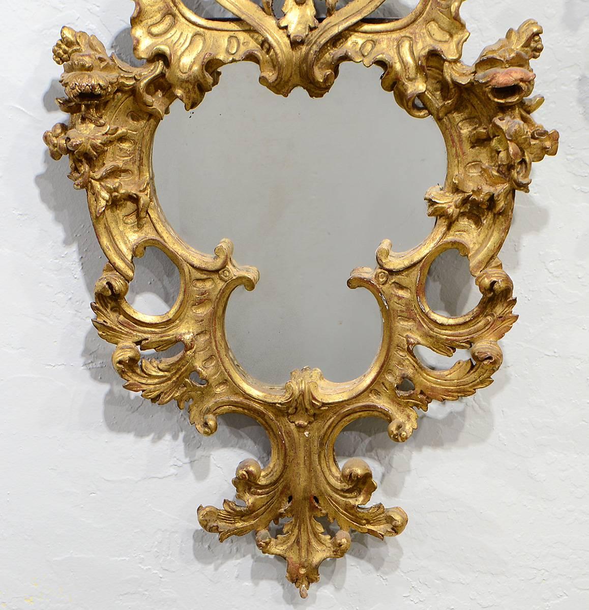 18th Century Pair of Superior French Louis XIV Transitional Baroque Carved Giltwood Mirrors