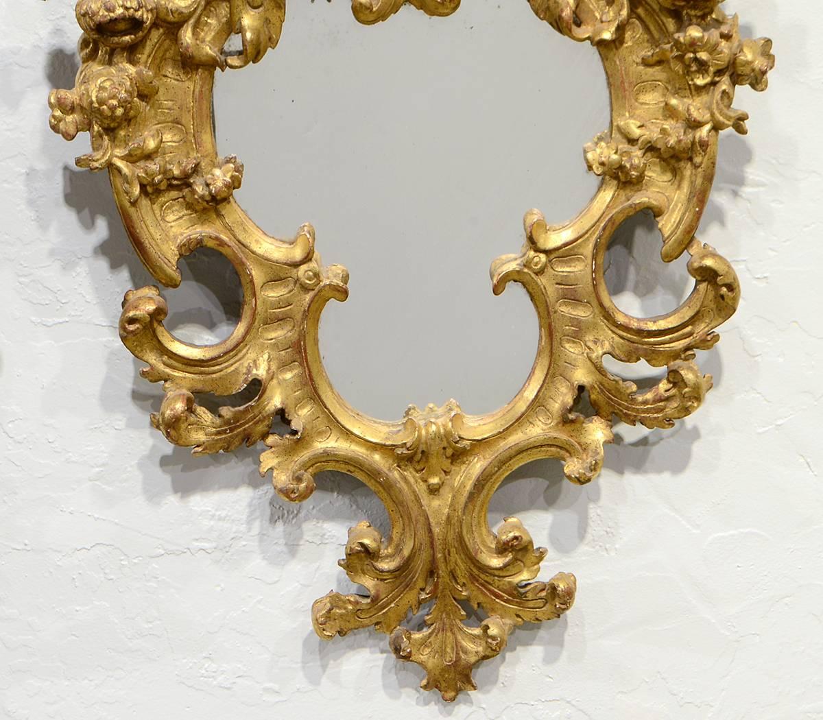 Glass Pair of Superior French Louis XIV Transitional Baroque Carved Giltwood Mirrors