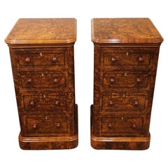 Antique Pair of Superior Quality Victorian Burl Walnut Night Stands