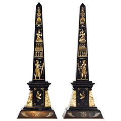 Pair of Superior Second Empire Two Color Marble Egyptian Revival Obelisk Models