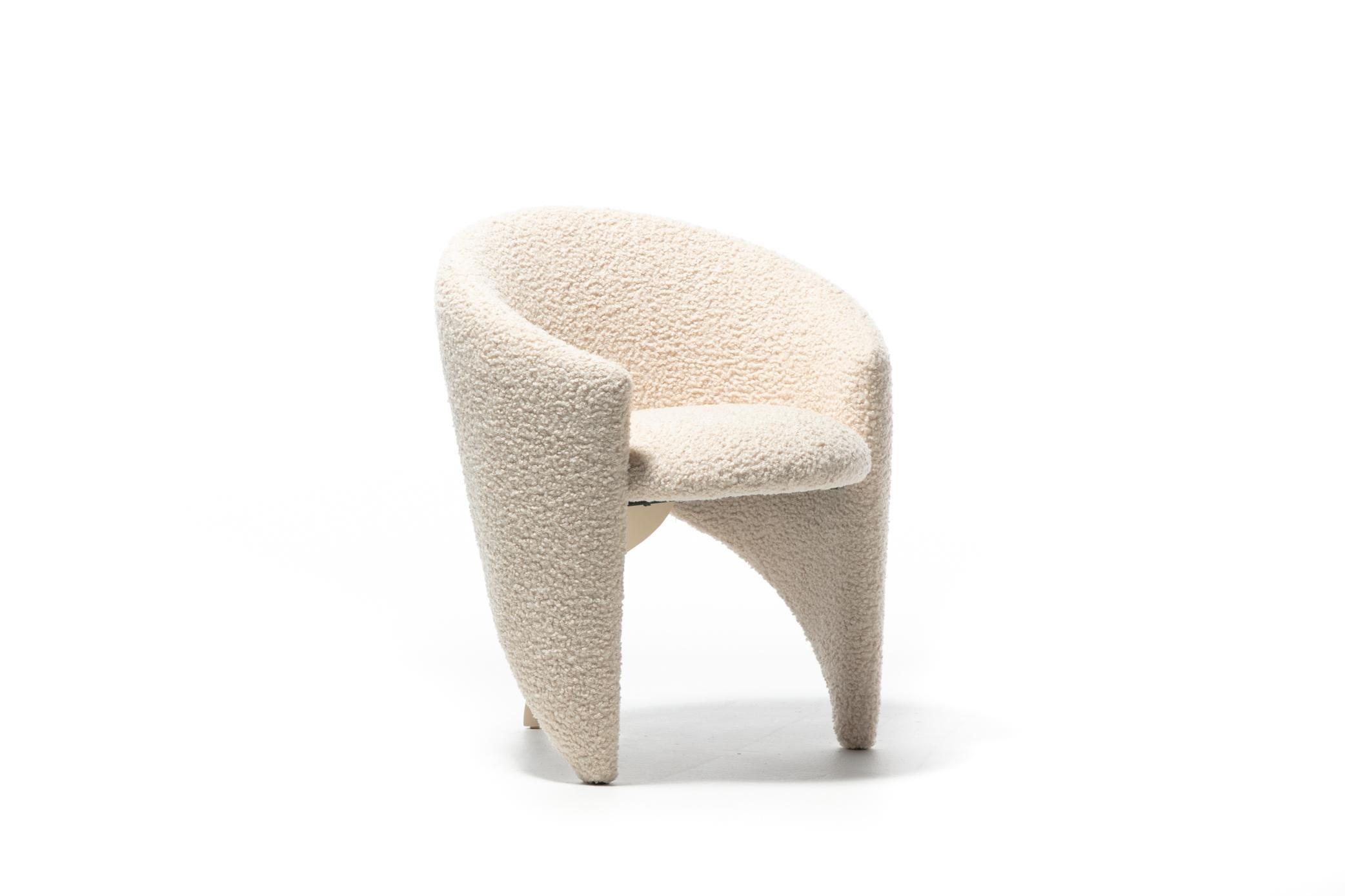 Surrealist Post Modern Three Legged Chairs in Ivory Bouclé, circa 1980s In Good Condition In Saint Louis, MO