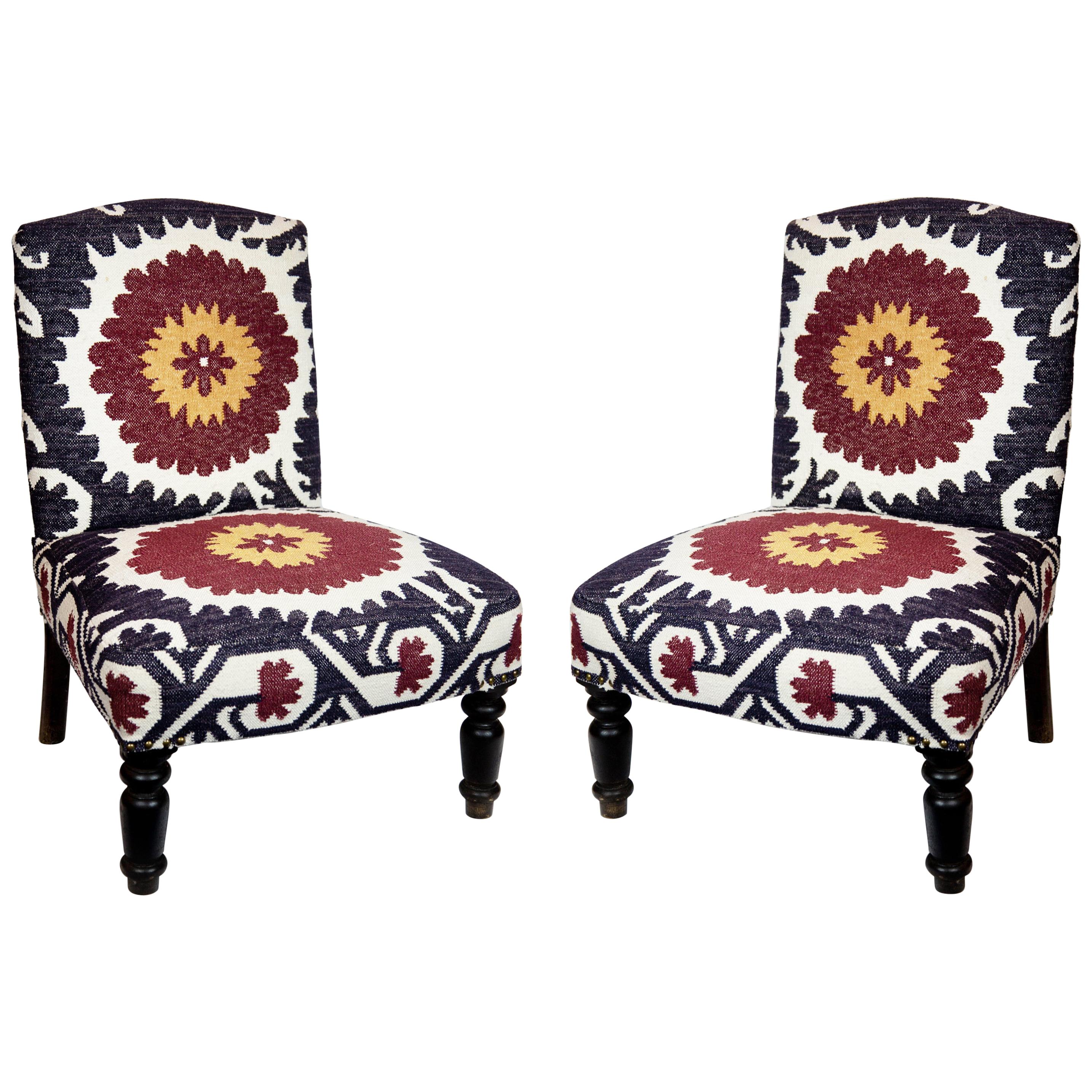 Pair of Suzani Design Upholstered Chairs